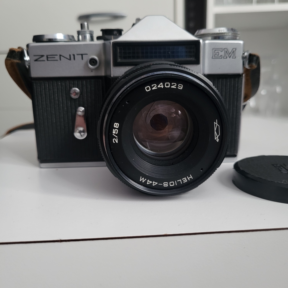 Vintage Zenit EM Black and Silver Camera with Helios 44M lens